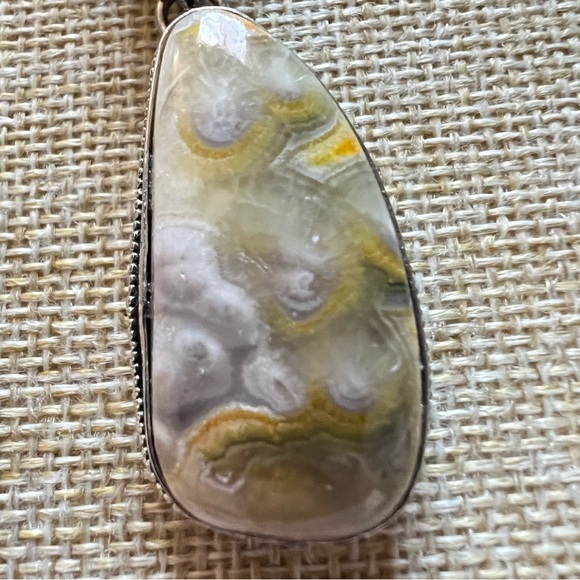 Bumblebee Jasper Stone Silver Overlay Vintage Style Pendant Necklace w Cord - Picture 6 of 6